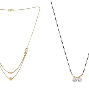 Gold Plated Traditional Black Bead Single Line American Diamond Pendant Jewellary set for Women(Combo) Pack of 3 MSC-36-54-23 Cb od