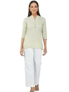 KHADDARVAS Women Cotton Khadi Short Kurti 3/4 Sleeve Regular Fit Casual Pairs with Palazzo, Trousers & Jeans