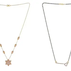 Gold Plated Traditional Black Bead Single Line American Diamond Pendant Mangalsutra for Women Combo. Pack of 2 MSCN-6-54-39 Combo. New