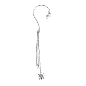 Yellow Chimes Earrings for Women and Girls Fashion Silver Ear Cuff | Silver Tone Ear Cuff Cartilage Ear Clips Tassel Dangle Earrings | Birthday Gift for Girls and Women Anniversary Gift for Wife