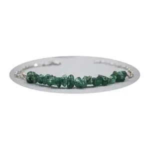 RRJEWELZ Natural Aventurine 4X6mm Nugget Chips Shape Smooth Cut Gemstone Beads 7 Inch Silver Plated Clasp Bracelet For Men, Women. Natural Gemstone Stacking Bracelet. | Lcbr_00981