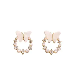 LifeLily Set of 1 Butterfly Halo Design Stud Earrings for Women and Girls