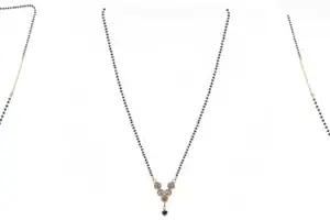 Gold Plated Traditional Black Bead Single Line American Diamond Pendant Mangalsutra for Women(Combo) Pack of 3 MS-1-2-43