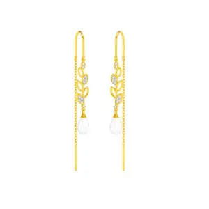 CLARA 925 Sterling Silver Designer Pearl Sui Dhaga Threader Earrings | Gold Plated Long Chain|Gift for Women and Girls