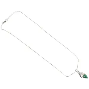 Rajasthan Gems Pendant Necklace with Chain 925 Sterling Silver 16.0" inches Natural Emerald Panna Gem Stone & Real Natural Diamonds Diamond Handmade k660