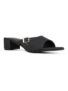 Inc.5 Womens Black Solid Square Toe Block Heel Mule Sandals