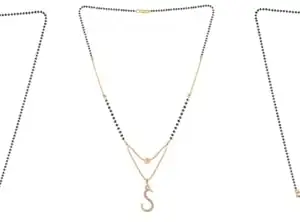 Gold Plated Traditional Black Bead Single Line American Diamond Pendant Jewellary set for Women(Combo) Pack of 3MCN-31-1-21-/