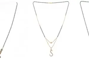 Gold Plated Traditional Black Bead Single Line American Diamond Pendant Jewellary set for Women(Combo) Pack of 3MCN-2-1-42-/