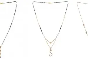 Gold Plated Traditional Black Bead Single Line American Diamond Pendant Jewellary set for Women(Combo) Pack of 3MCN-17-1-36-/