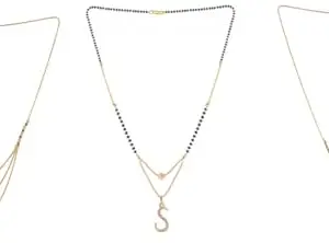 Gold Plated Traditional Black Bead Single Line American Diamond Pendant Jewellary set for Women(Combo) Pack of 3MCN-39-1-38-/