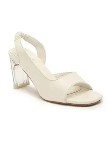 Bruno Manetti women's White Slipon Back Stretchable Strap Heel Sandal
