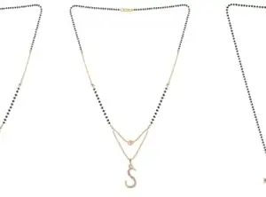 Gold Plated Traditional Black Bead Single Line American Diamond Pendant Jewellary set for Women(Combo) Pack of 3MCN-11-1-41-/