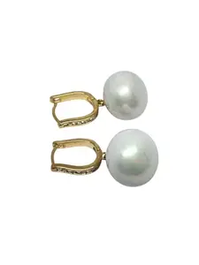 Jewel Crafts Gold-Plated Diamond Pearl Hoop Earrings for Women & Girls