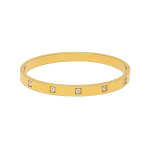 Crystal-Studded Gold Bangle Bracelet, Minimalist Design