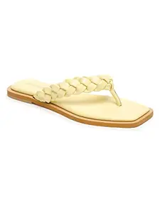 Bruno Manetti Women's Yellow Slipon Back Open Braided Designs Flat Sandal
