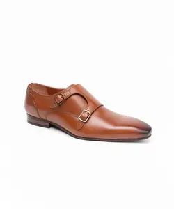 GABICCI Monk Strap Formal Shoes (Size 44) Tan Crust Leather Office Shoes for Men, TPR Sole, Slip On, Pointed Tip (UK Size 10) Spencer-G