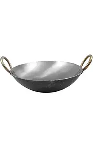 A S Pure Iron Traditional Iron deep Kadai/Frying Pan for Cooking, Iron Fry Kadhai/Pan Heavy Base Iron Kadhai, Handmade pan Loha/Lokhand/Lokhandi Kitchen with Golden Rings,Silver Color (13 inch 33 cm) price in India.