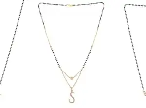 Gold Plated Traditional Black Bead Single Line American Diamond Pendant Jewellary set for Women(Combo) Pack of 3MCNC-49-1-13-/