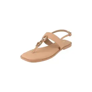 Mochi Women's Beige Faux Leather Sandal FlatUK/7EU/40(33-1167)