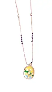 Elegant Dual Chain Floral Enamel Pendant Mangalsutra