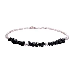 RRJEWELZ Black Tourmaline Bracelet for Men & Women – 3-5mm Nugget Chips Faceted Black Beads – 7 inch with Silver Plated Clasp – Healing, Fashion, Gift, Spiritual, Yoga|LCBR_RR_01293