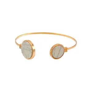 MINDORA Marble Effect Stone Cuff Bracelet, Gold Plated, Adjustable, Elegant Statement Jewelry for Women, Wrist Accessory, Gift for Any Occasion