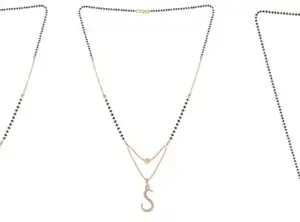 Gold Plated Traditional Black Bead Single Line American Diamond Pendant Mangalsutra for Women(Combo) Pack of 3 MS-11-1-24
