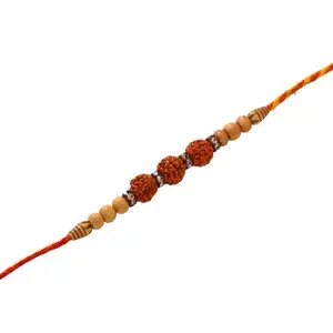 Floweraura Raksha Bandhan Celebrations Handcrafted Divine Rudraksha Mauli Rakhi Bracelet with Roli - Rakhi for Brother, Bhai, Cousins & Raksha Bandhan Gift