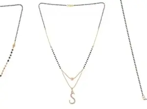 Gold Plated Traditional Black Bead Single Line American Diamond Pendant Jewellary set for Women(Combo) Pack of 3 MSCN-26-1-15- od