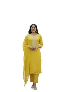Cotton Embroidered Kurti Set with Pant and Dupatta, Traditional Indian Ethnic Wear, 3 Piece Suit