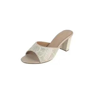 Metro Women Beige Elegant Embellished Ethnic/Parywear Block Heel Slip-on Sandal UK/6 EU/39 (35-1454)