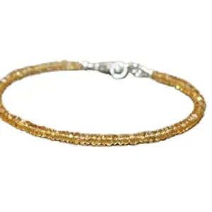 LKBEADS citrine 3mm, 54 Pieces rondelle faceted gemstone beads adjustable link bracelet with 925 sterling silver - silver plated lock gemstone clasp bracelet - stacking bracelet for women/men
