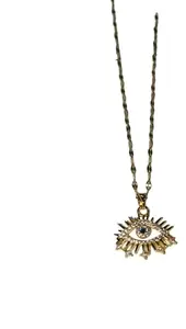 Gold Plated Plated CZ Studded American Diamond Evil Eye Pendant Necklace For Girls, Teens & Women