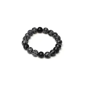 Arka Surya Crystals Natural Snowflake Obsidian 10mm Beads Healing Bracelet for Emotional and Grounding