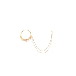Anuradha Plus alluring golden finish and studded pearl beads Bridal Nose ring.