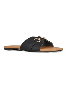 Inc.5 Womens Black Solid Open Toe Casual Flat Sandals