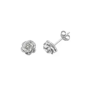 Nemichand Jewels White 925 Sterling Silver Rose Flower Stud Earrings for Women