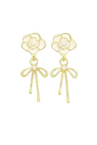 Anti-Tarnish Gold Plated Earrings For Women & Girls | Hypoallergenic Premium Studs (Bow Drop)