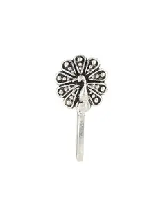 Anuradha Art Silver Finish Styled with Peacock Look Wonderful Press On Nose Ring/Pin for Women/Girls