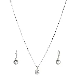 ZAVYA 925 Sterling Silver Jewelry Set Cubic Zirconia Rhodium Plated Solitaire Pendant Chain with Dangler Earrings | Gift for Women and Girls | 1 Year Plating Warranty|Rakhi Gift For Sister