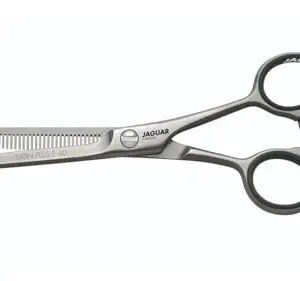 ORANGEWOOD JAGUAR White Line Satin Plus 5.0'' Serrated Scissors - Grey, Alloy Steel, Polished Finish, Ambidextrous, Steel Handle with Rubber Grip, Hair Cutting & Styling Set for Barbers & Salons