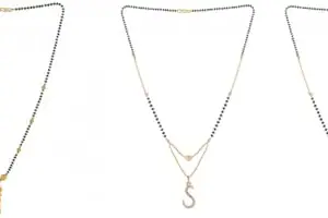 Gold Plated Traditional Black Bead Single Line American Diamond Pendant Jewellary set for Women(Combo) Pack of 3 MSCN-14-1-45-