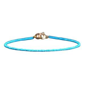 RRJEWELZ Turquoise Round Beaded Bracelet – Faceted 2mm Blue Stones with Rosegold Lock – 7 Inch Adjustable link Bracelet for Men & Women|LCBR_RR_06520