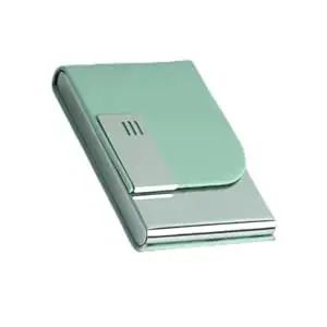 MARETTO Metal Card Holder for Men & Women | Leather Top RFID Blocking Card Case | Slim Business Card Holder | Credit/Debit/ATM Card Wallet | 9.5 x 6.5 cm Compact ID Card Holder (Green)