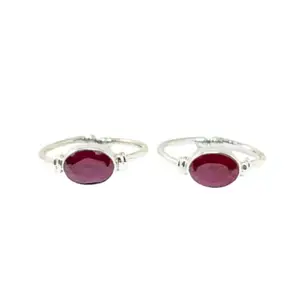 JSAJ TOERING CHUTKI BICHIYA IN SIMPLE DESIGN WITH OVAL STONE AND FOR GIRLS AND WOMENS IN PURE SILVER WHICH IS COMFORTABLE DURABLE AND ADJUSTABLE (RUBY)