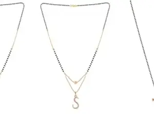 Gold Plated Traditional Black Bead Single Line American Diamond Pendant Jewellary set for Women(Combo) Pack of 3 MSCNC-52-1-15-