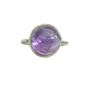 Natural Round Amethyst Silver Ring for Protection & Calming