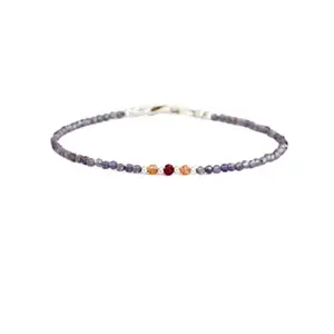 RRJEWELZ Iolite, Ruby & Sunstone bracelet for men & women - 2-2.5mm Rondelle Faceted beads - 7 Inch with Silver plated clasp – Healing, Fashion, Gift, Spiritual, Yoga|LCBR_RR_07897