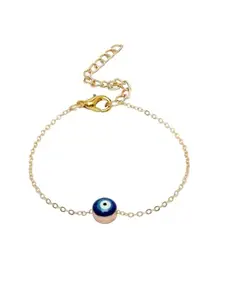 NVR Women Gold-Toned Blue Evil Eye Charm Bracelet