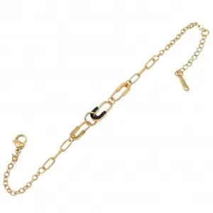 Gold Plated Chain Link Bracelet with Black Accent, Fashion Jewelry for Women